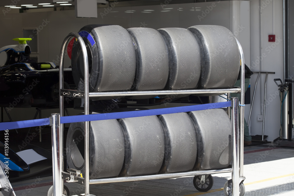 The tires of a racing car F1 The tires of a racing car F1