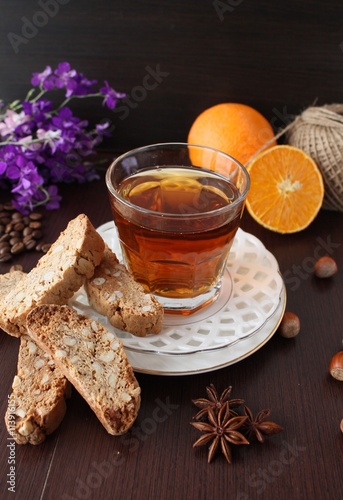 Italian biscotti cookies with a cup of tea