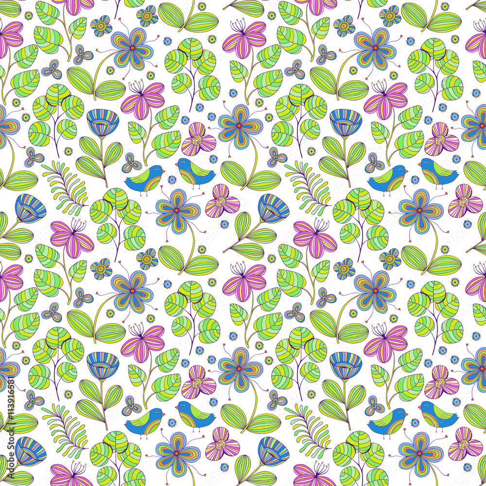 Naklejka premium Beautiful Flowers set, Vector seamless pattern.