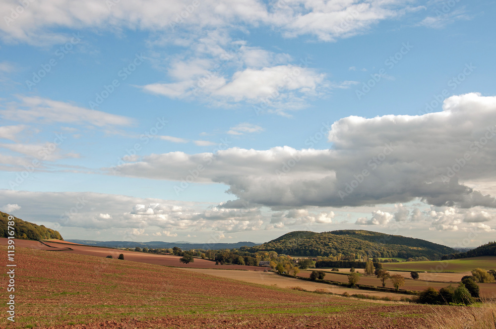country landscape in Worcestershire, England.