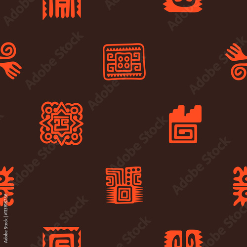 Seamless pattern with American Indians relics dingbats characters for your design