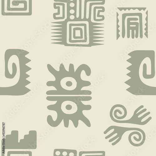 Seamless pattern with American Indians relics dingbats characters for your design