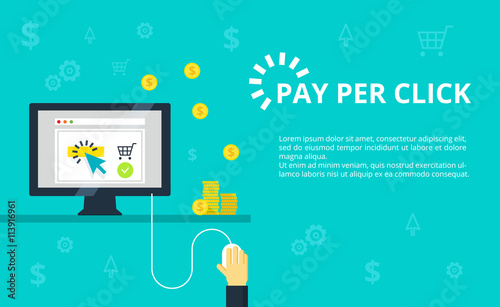 Pay per click vector illustration. Internet marketing, advertising concept in line and flat style.
