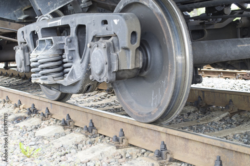 train wheel on railroad track