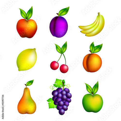 Bright set of various fruits, vector illustration, isolated