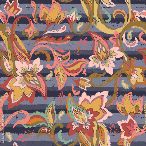Hand drawn seamless paisley pattern. Floral  retro ornament, for wrapping, wa...