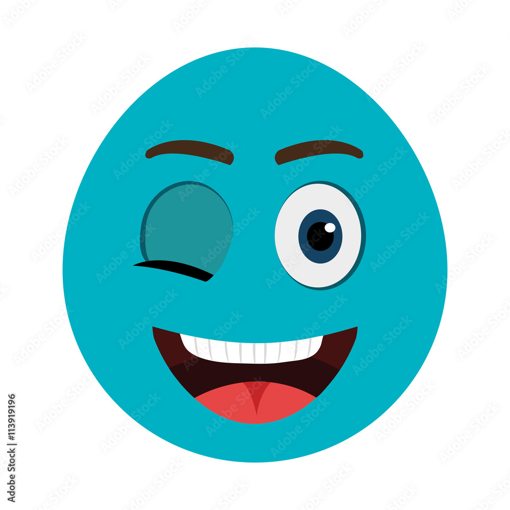 blue cartoon face with winking eye,vector graphic blue cartoon face with winking eye,vector graphic