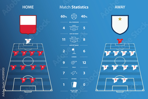 Football or soccer match statistics infographic. Football formation. Football logo. Flat design. Vector Illustration.