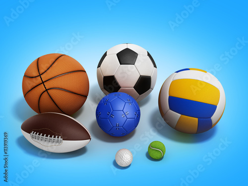 various sports balls 3d render on gradient