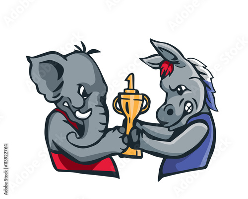 USA Democrat Vs Republican Election Match Cartoon - Fight For The No.1 Trophy