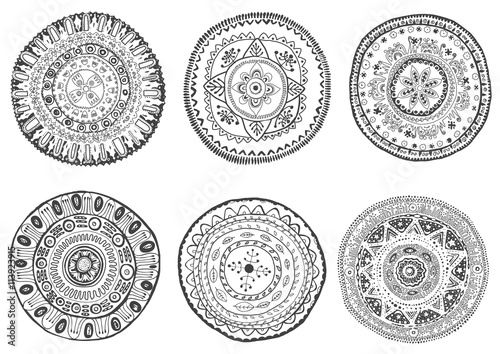 Set of hand drawn mandalas.Can be used for coloring books, tatto