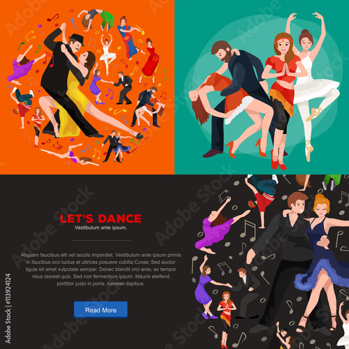 Dancing People, Dancer Bachata, Hiphop, Salsa, Indian, Ballet, Strip, Rock and Roll, Break, Flamenco, Tango, Contemporary, Belly Dance Pictogram Icon. Dancing style of design concept set