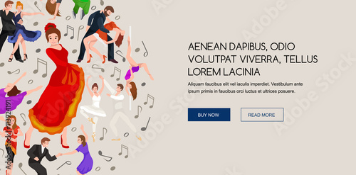 Group of dancing people, yong happy man and woman dance together and in a couple, girl sport dancer, happy boy, dance background vector illustration pictogram isolated