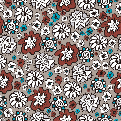 Hand drawn floral seamless patterns ornaments in boho style.Vect