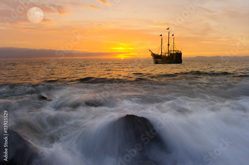 Ocean Sunset Ship Fantasy