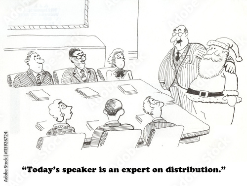 Cartoon about Santa as an expert in distribution.