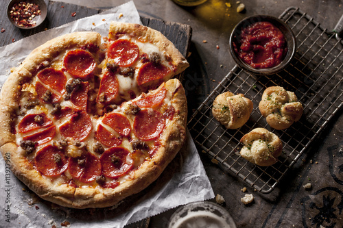 Aerial view of fresh pizza