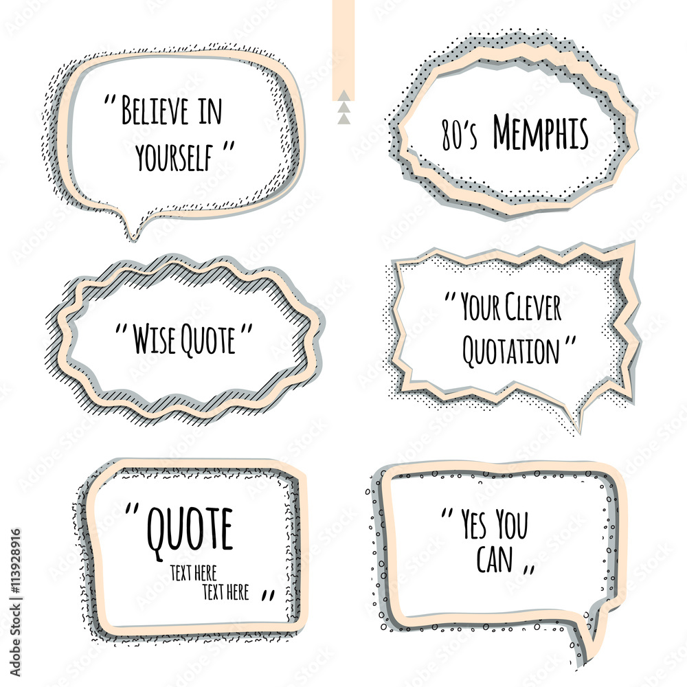 Set of quote forms template, speech bubble. Postmodernist design in Memphis style. Vector