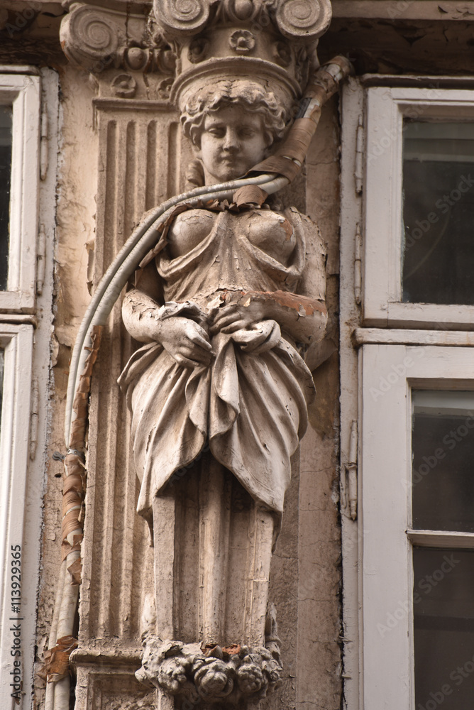 Fototapeta premium Strangled art, air-conditioning pipe over an ornamental state, Bucharest, Romania