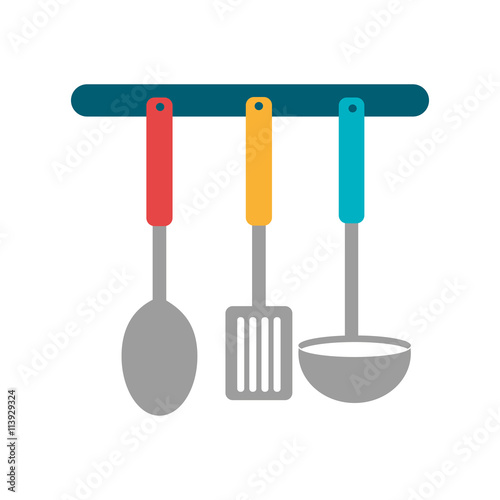 colorful kitchen spoon and fork set front view over isolated background,vector illustration