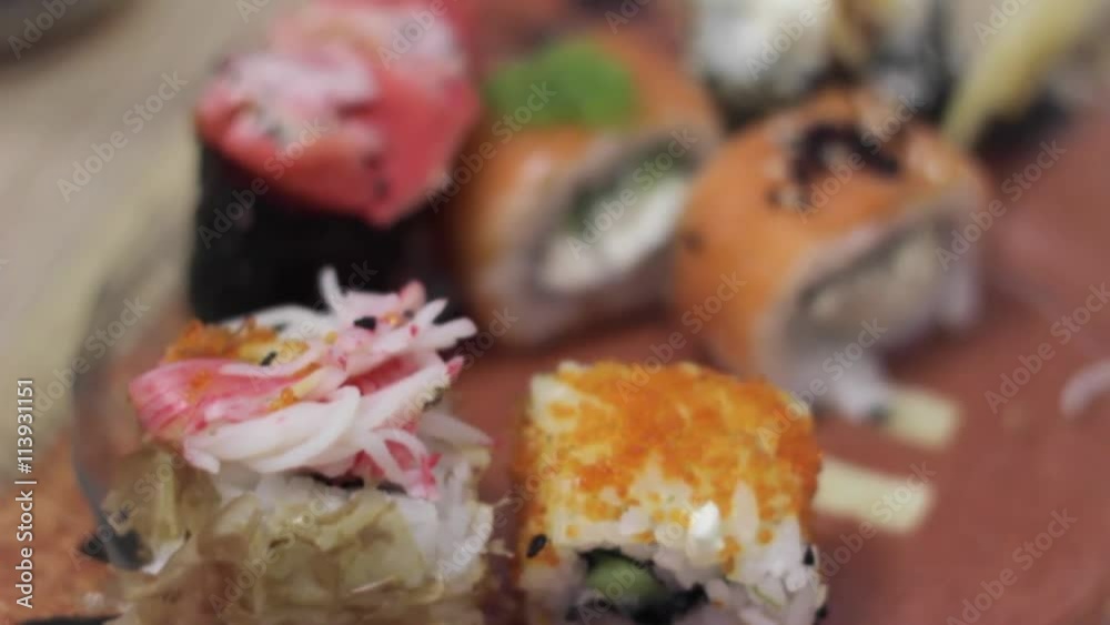 A variety of sushi closeup Stock ビデオ | Adobe Stock