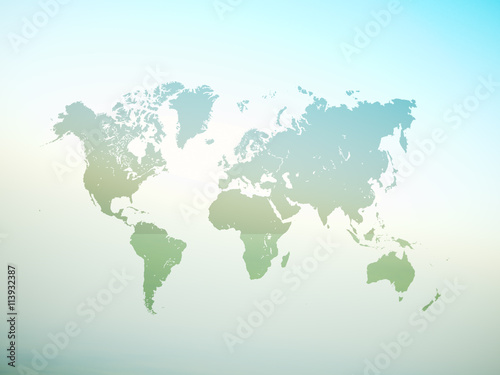 Blank Green Color Texture Political World Map. 3D rendering. Empty Concrete wall background. High textured row materials. Mockup ready for business information. Horizontal.