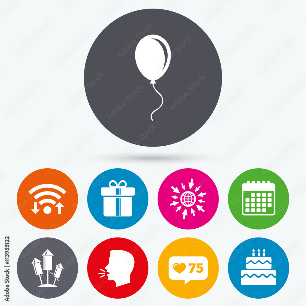 Birthday party icons. Cake and gift box symbol