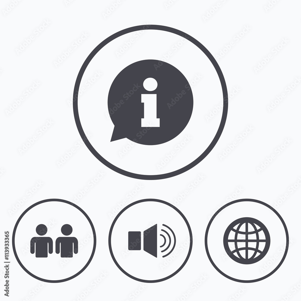 Information sign and group. Communication icons. Information sign and group. Communication icons.
