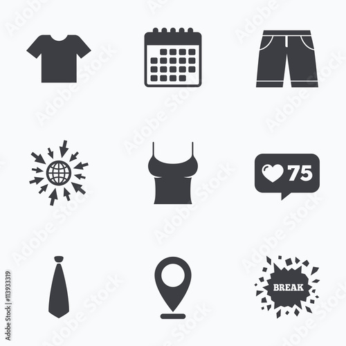 Clothes signs. T-shirt and pants with shorts.