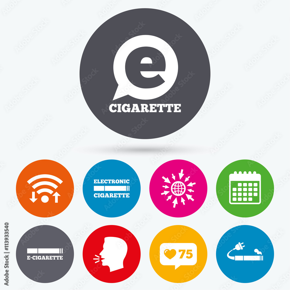 E-Cigarette signs. Electronic smoking icons. E-Cigarette signs. Electronic smoking icons.