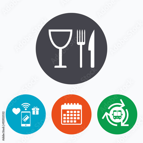 Eat sign icon. Knife, fork and wineglass.