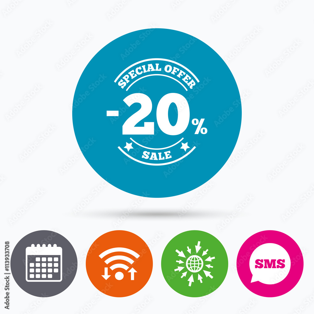 20 percent discount sign icon. Sale symbol. 20 percent discount sign icon. Sale symbol.