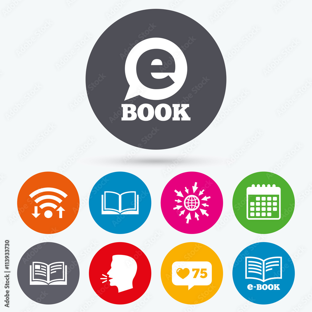 Electronic book signs. E-Book symbols.