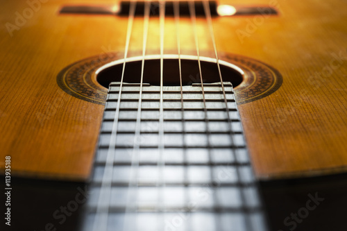 Close-up of classical guitar strings