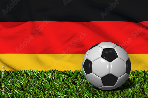 Soccer Ball on Grass with Germany Flag Background  3D Rendering