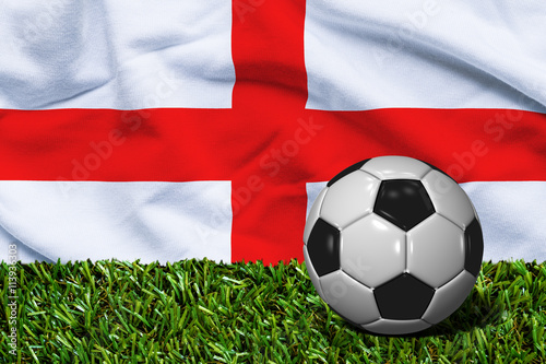 Soccer Ball on Grass with England Flag Background  3D Rendering