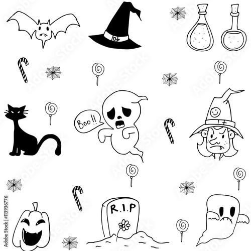 Halloween candy ghost cat in doodle