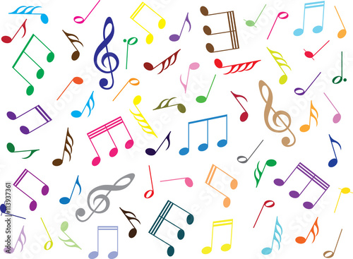 Coloured music notes on white background