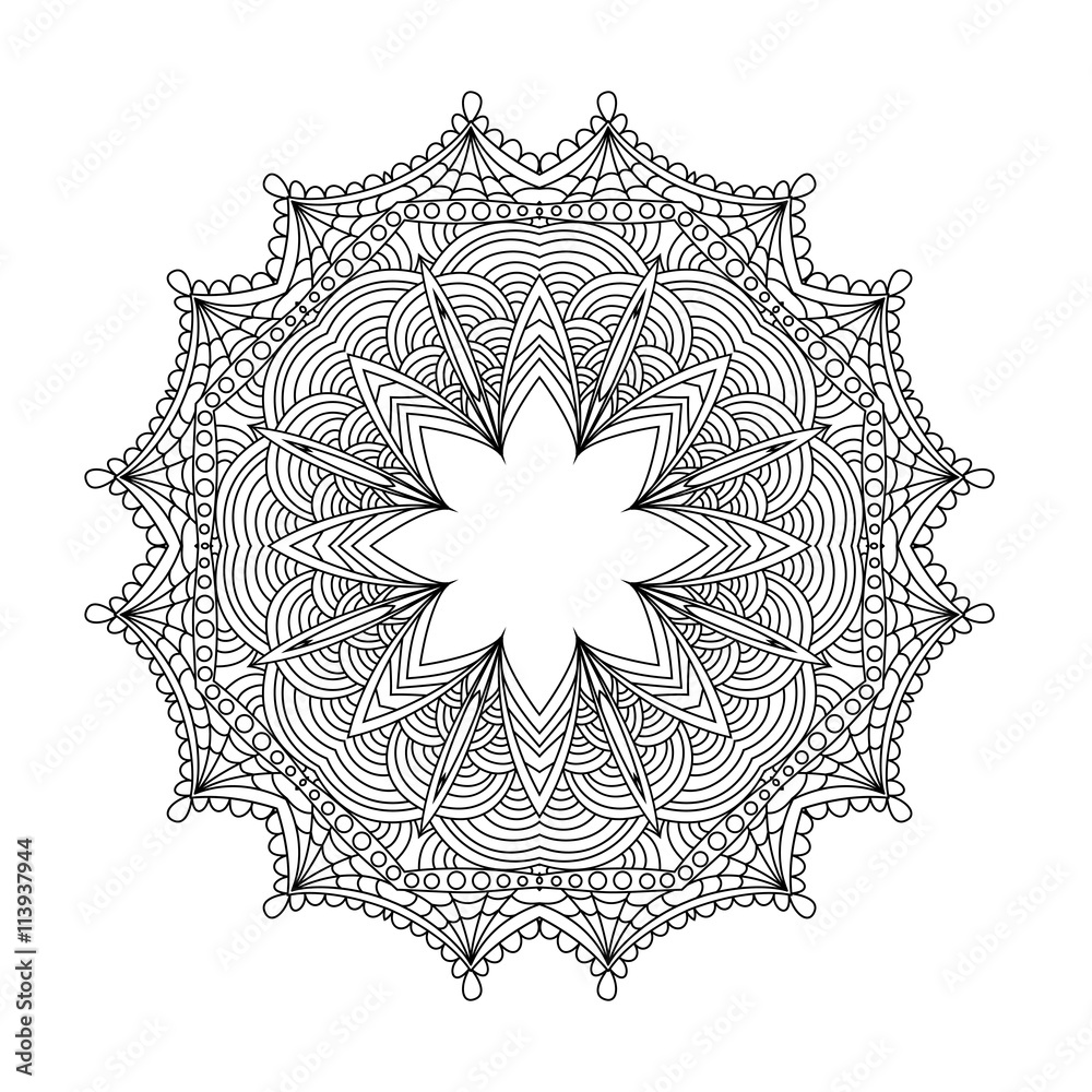 Round ornament. Mandala. Abstract background. Design for adult coloring page