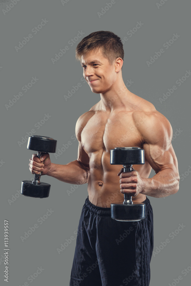 Male doing biceps exercises.