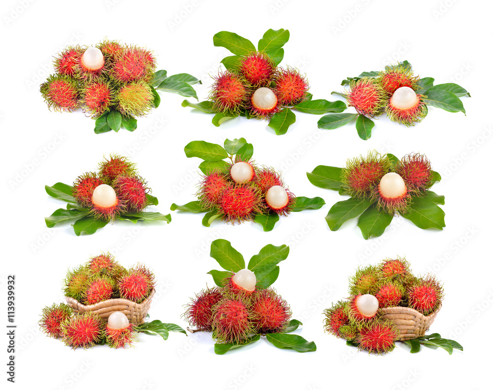 Fresh rambutan , sweet  fruit  on white background