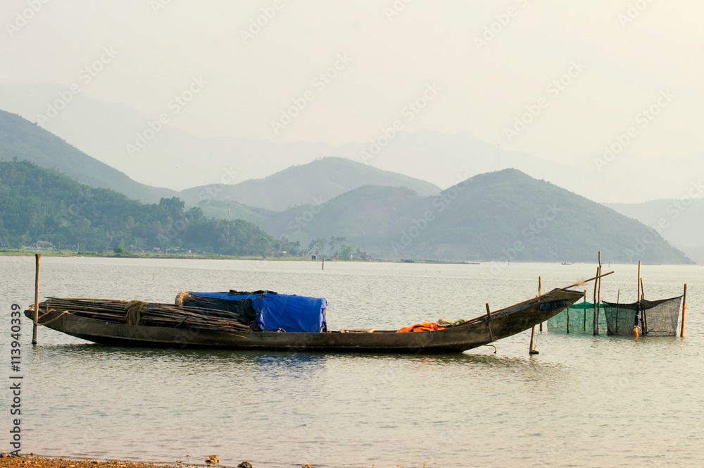 Wooden boats at Tam Giang Lagoon, Hue province, Vietnam