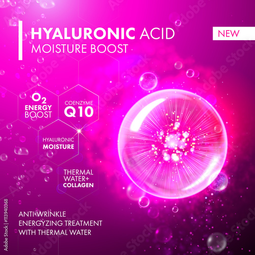 Hyaluronic Acid Moisture Boost. Collagen pink bubble. photo