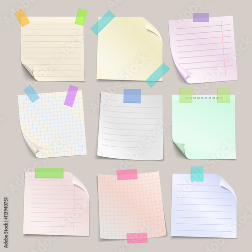 Stick note papers vector set. Collection of paper note with line and cell. Square paper sheet for reminder notice illustration
