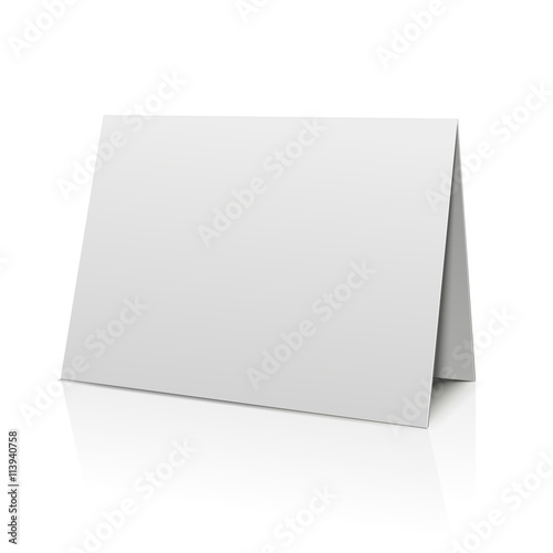 Blank folder paper card isolated on white. Template paper sheet for calendar. Blank paper card, mockup booklet bended banner. Vector illustration
