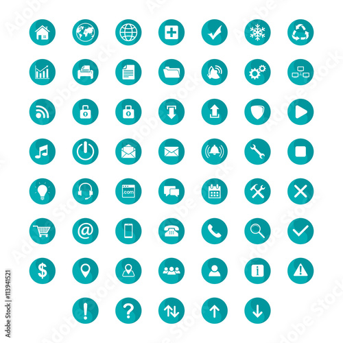 set flat icon circle teal