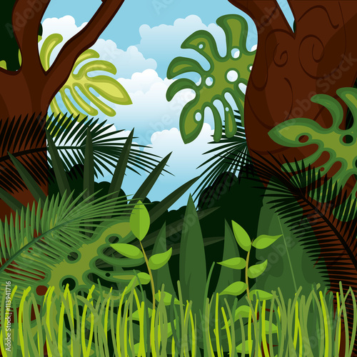 jungle landscape background isolated icon design, vector illustration graphic 