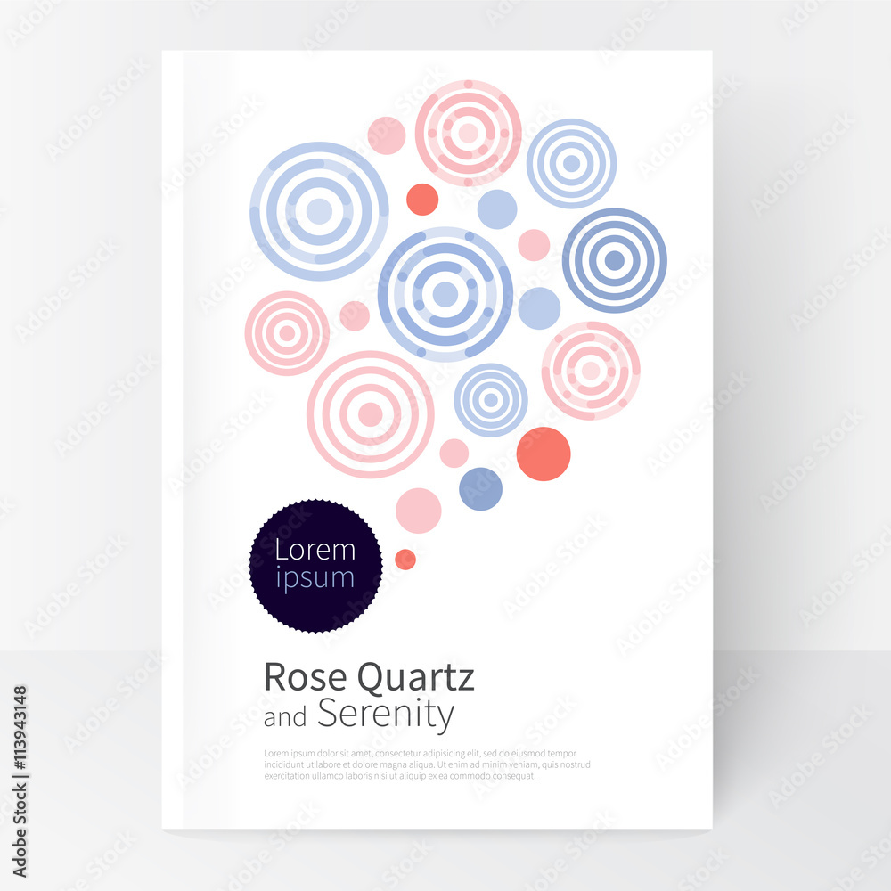 Fototapeta premium Rose quartz & serenity.colored pink and violet concentric circles & lines. Cover design template business brochures, booklets, leaflets, flyers, books, magazine. poster template or advertisement.