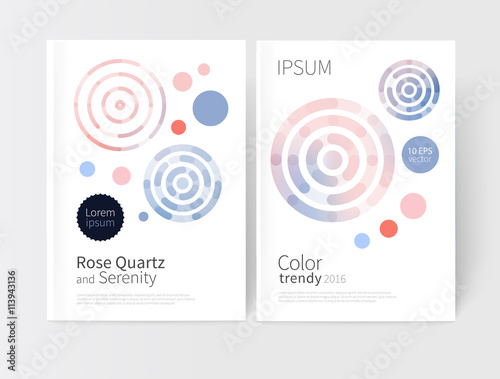 Rose quartz & serenity.colored pink and violet concentric circles & lines. Cover design template business brochures, booklets, leaflets, flyers, books, magazine. poster template or advertisement.