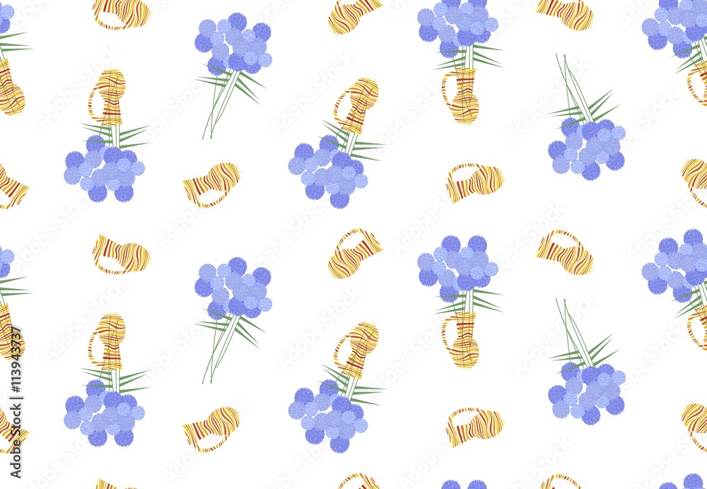 Floral seamless pattern with blue flowers and orange vases on white ...